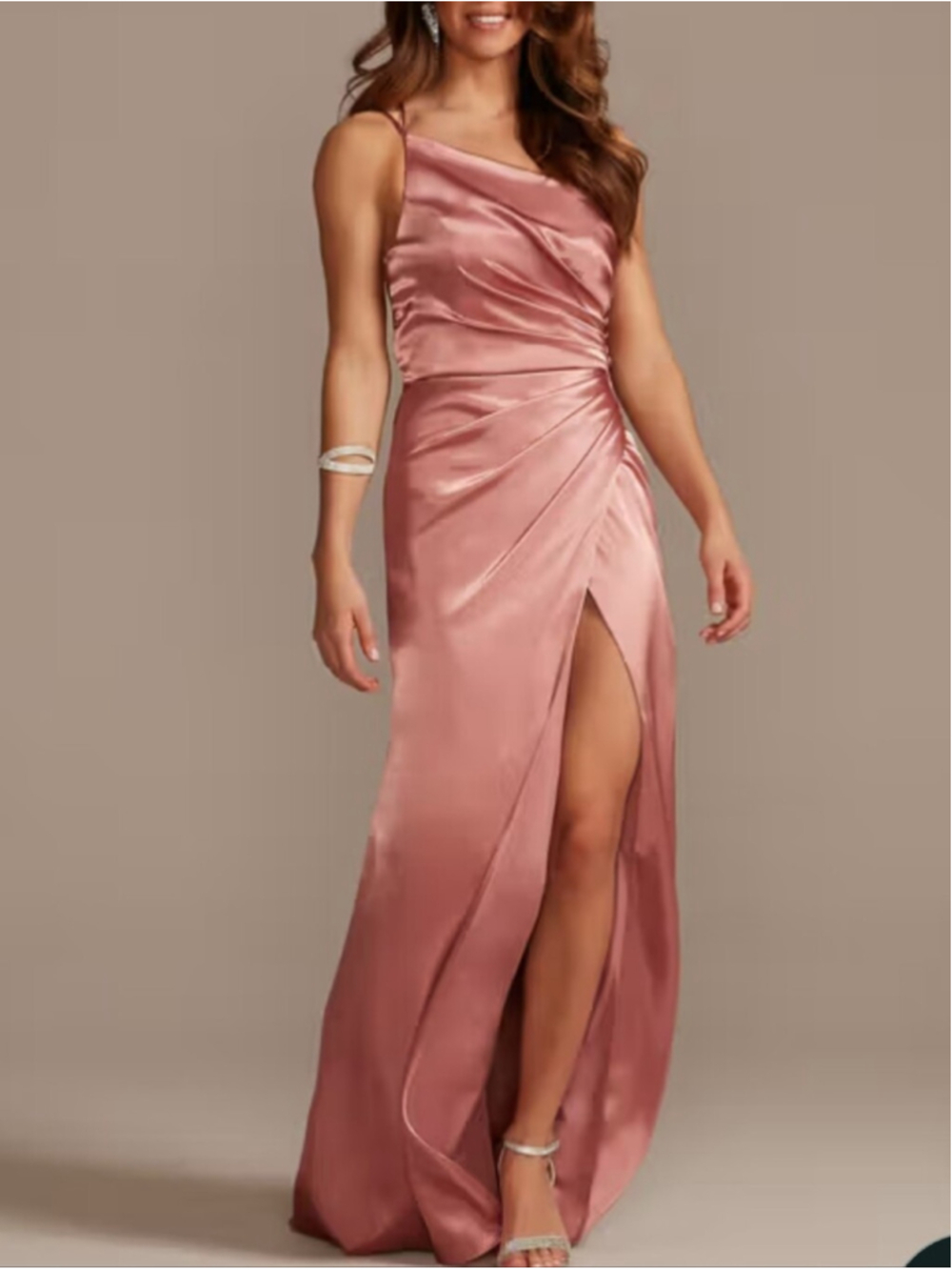 Galina Signature Charmeuse Draped One-Shoulder Dress Dessert Coral Size 14